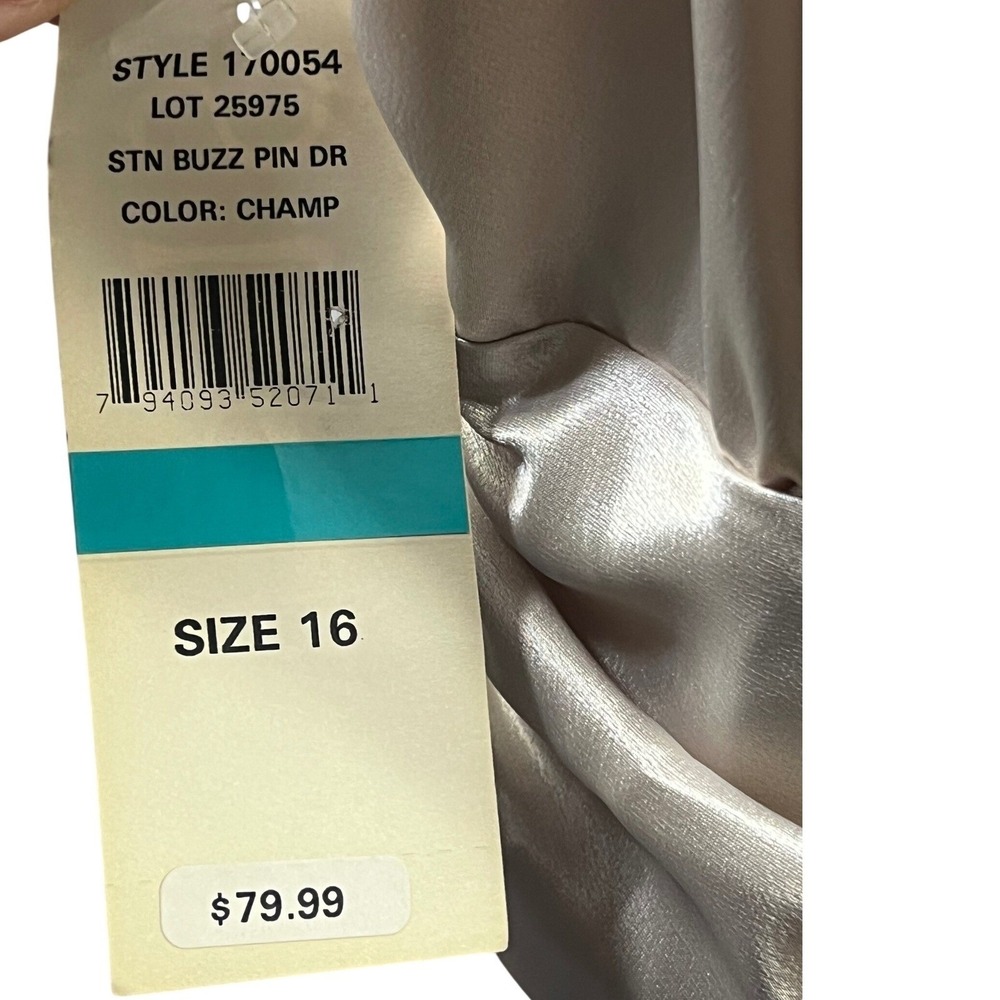 SL Fashions Cocktail Dress Champagne Satin Ruched Embellished V-Neck Size 16 New - Picture 6 of 9